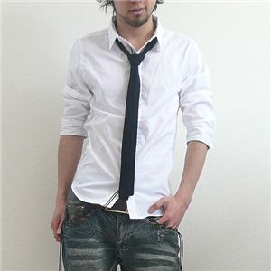 七分袖ネクタイつき前たてシャツ(GRN09-218) ブラック×ナチュラル Lサイズ