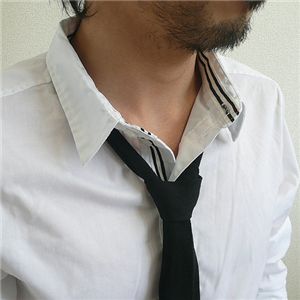七分袖ネクタイつき前たてシャツ(GRN09-218) ブラック×ナチュラル Lサイズ
