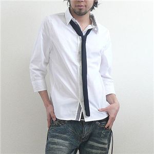 七分袖ネクタイつき前たてシャツ(GRN09-218) ネイビー×ホワイト Lサイズ